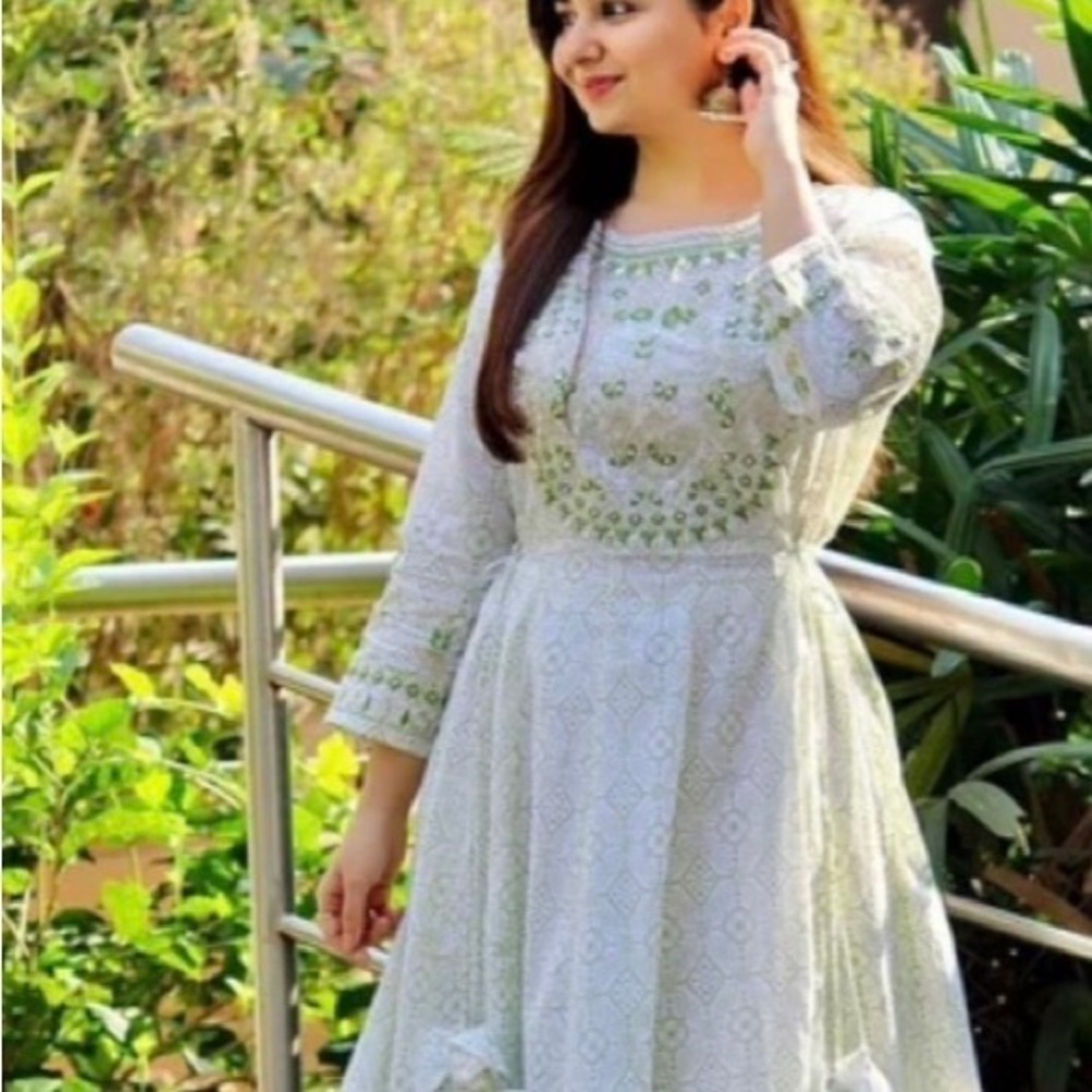 Embroidered Anarkali-Style Flared Maxi Kurta Dress